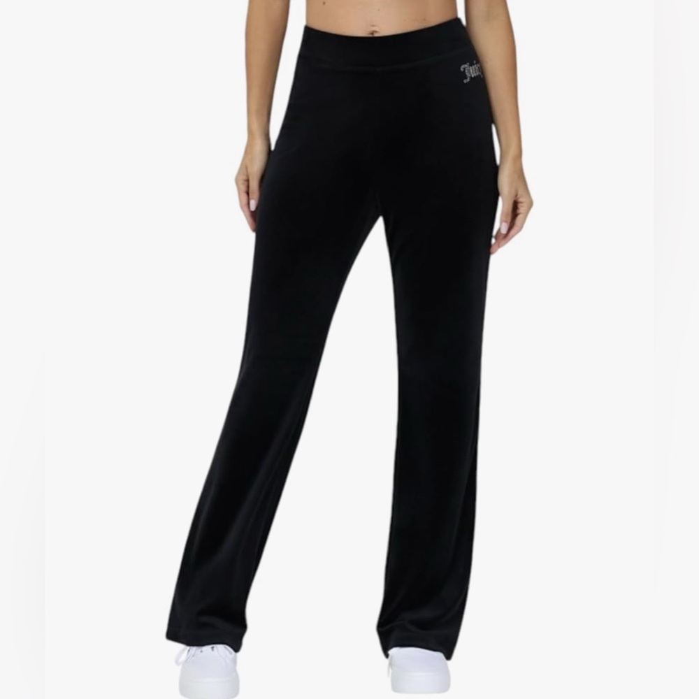 Juicy Couture Women's Bling Velour Track Pants black stretch Rhinestone logo XXL